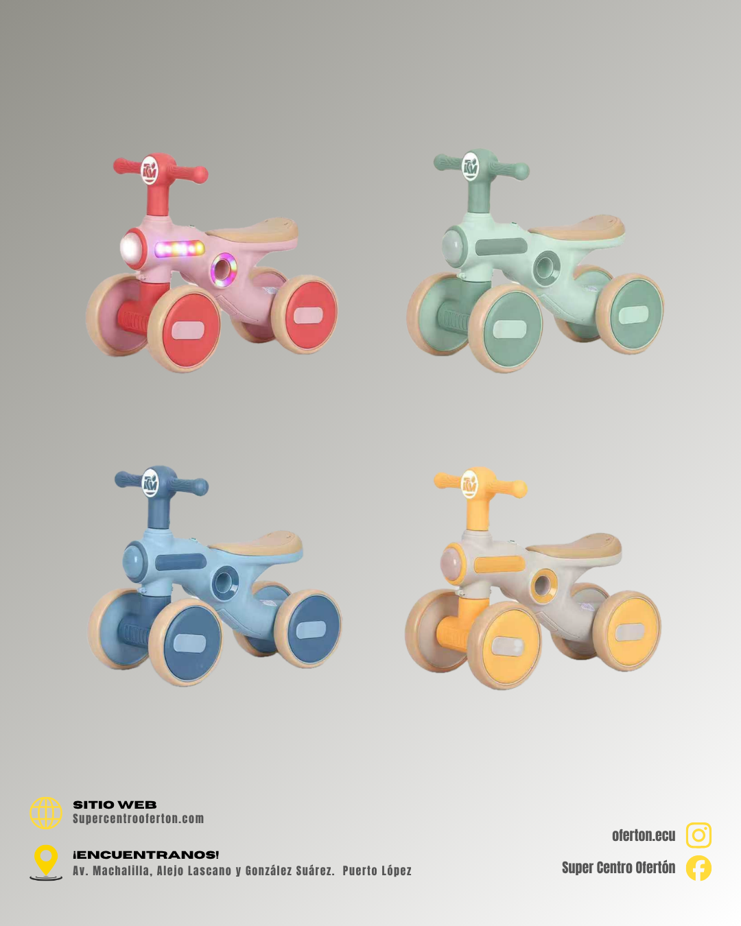 Correpasillos de Equilibrio 4 Ruedas para Bebés — 4 Colores con Luces LED