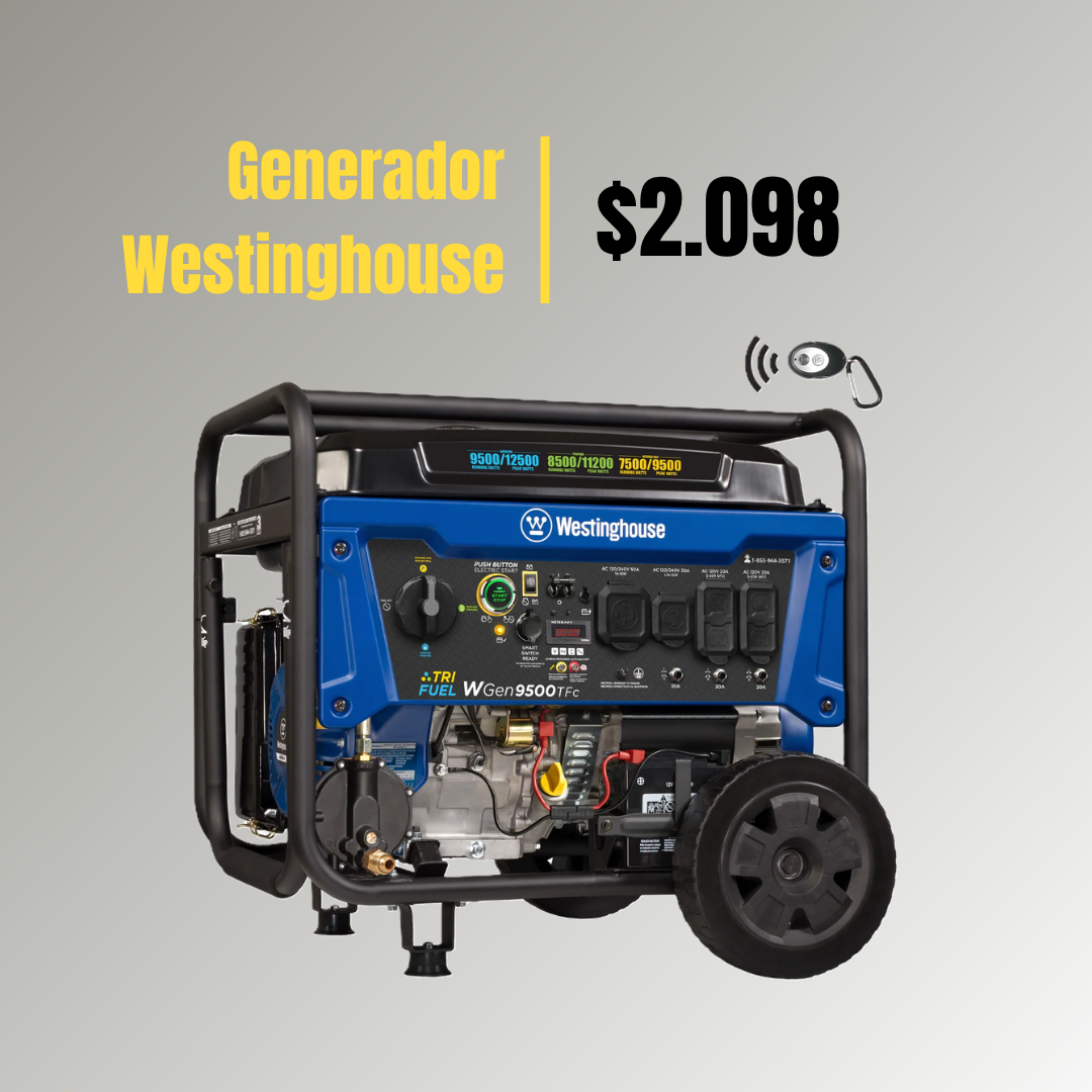 Generador Westinghouse WGen9500TFc Tri Fuel — Gasolina, Propano y Gas Natural