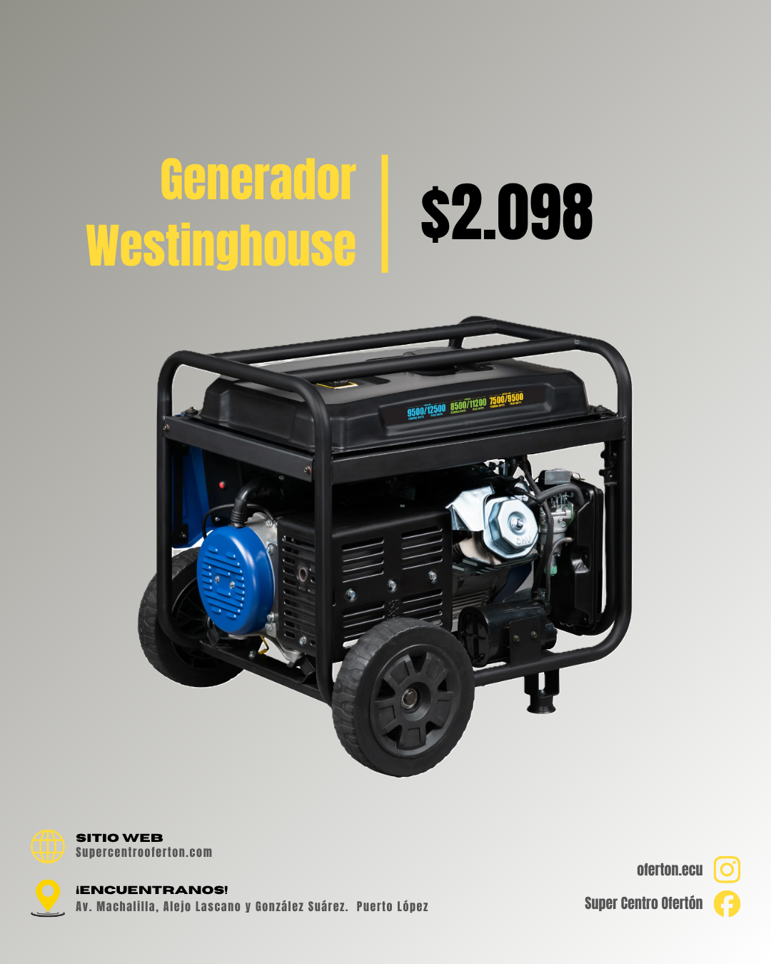 Generador Westinghouse WGen9500TFc Tri Fuel — Gasolina, Propano y Gas Natural