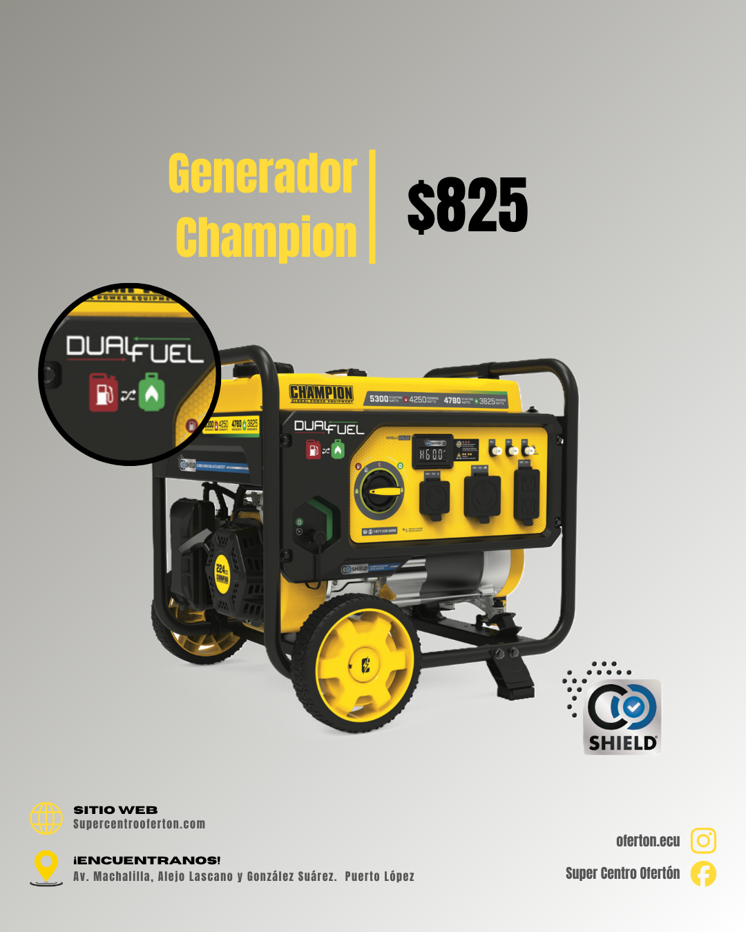 Generador Champion 5300W Dual Fuel (Gasolina y Gas)