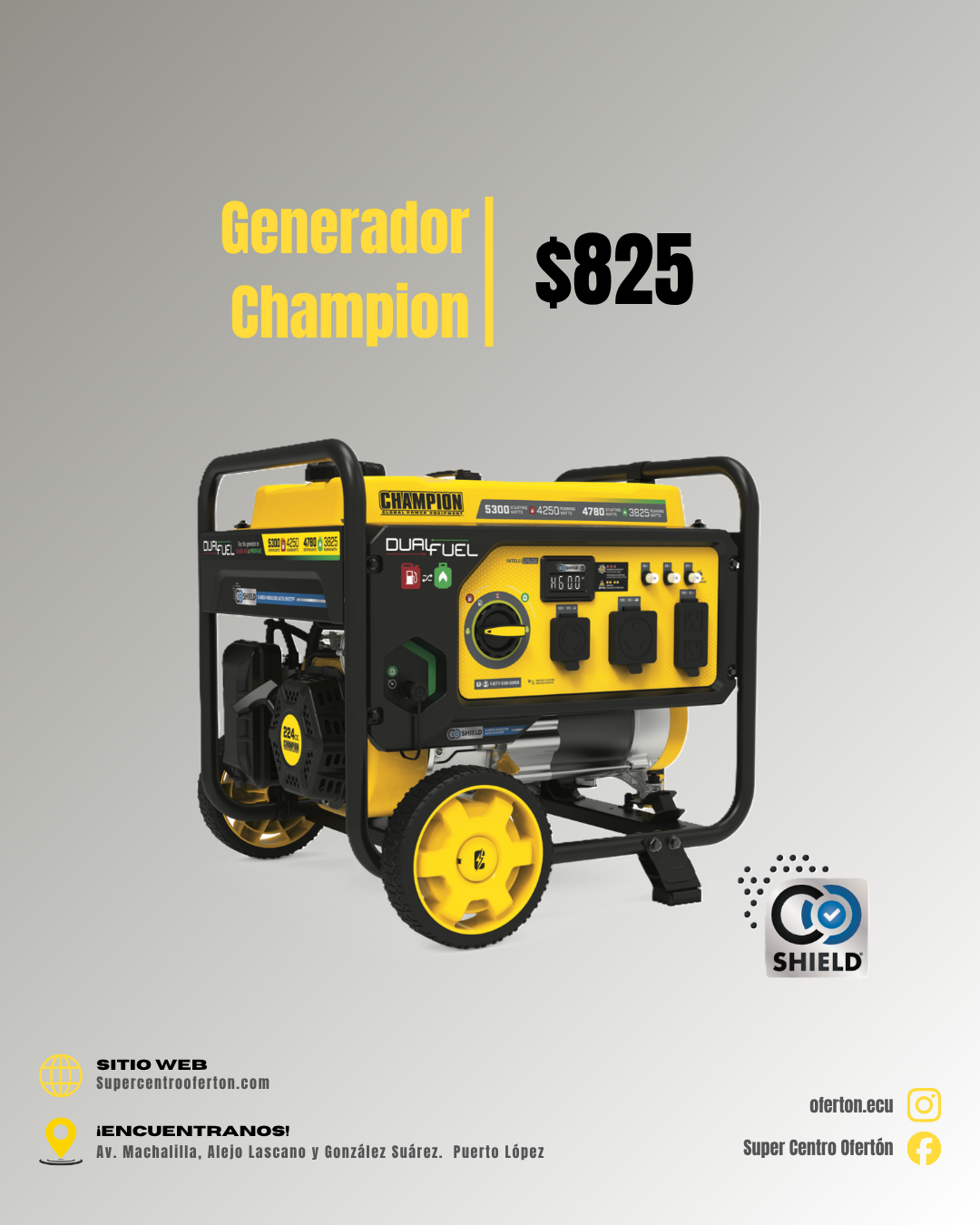 Generador Champion 5300W Dual Fuel (Gasolina y Gas)