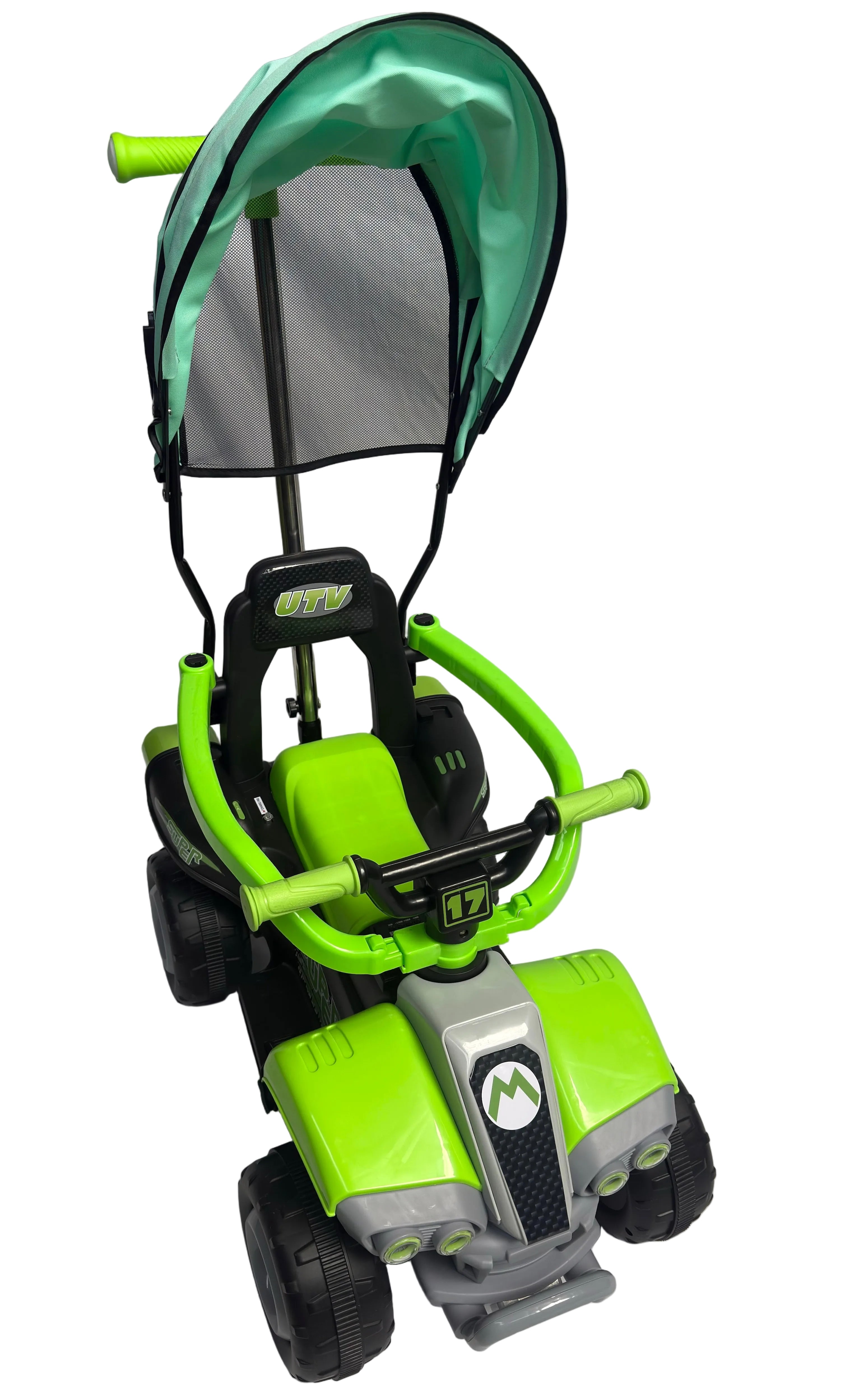 Correpasillos Eléctrico UTV con Capota, MP3 y Manija para Padres — Rosa o Verde