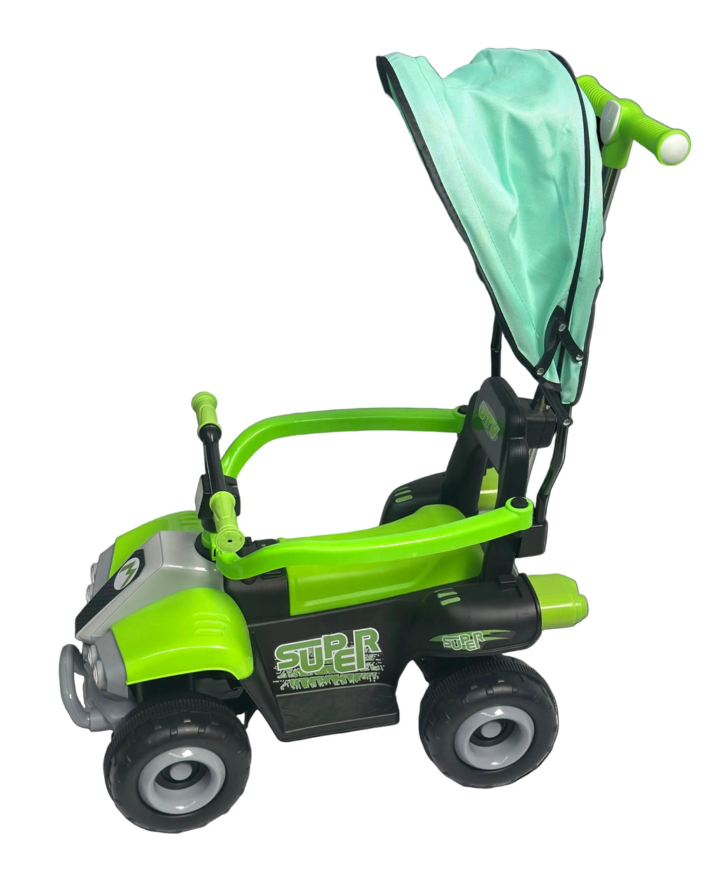 Correpasillos Eléctrico UTV con Capota, MP3 y Manija para Padres — Rosa o Verde