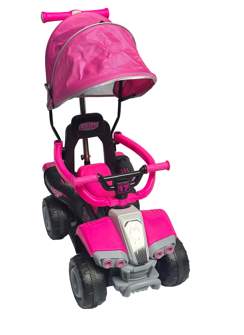Correpasillos Eléctrico UTV con Capota, MP3 y Manija para Padres — Rosa o Verde
