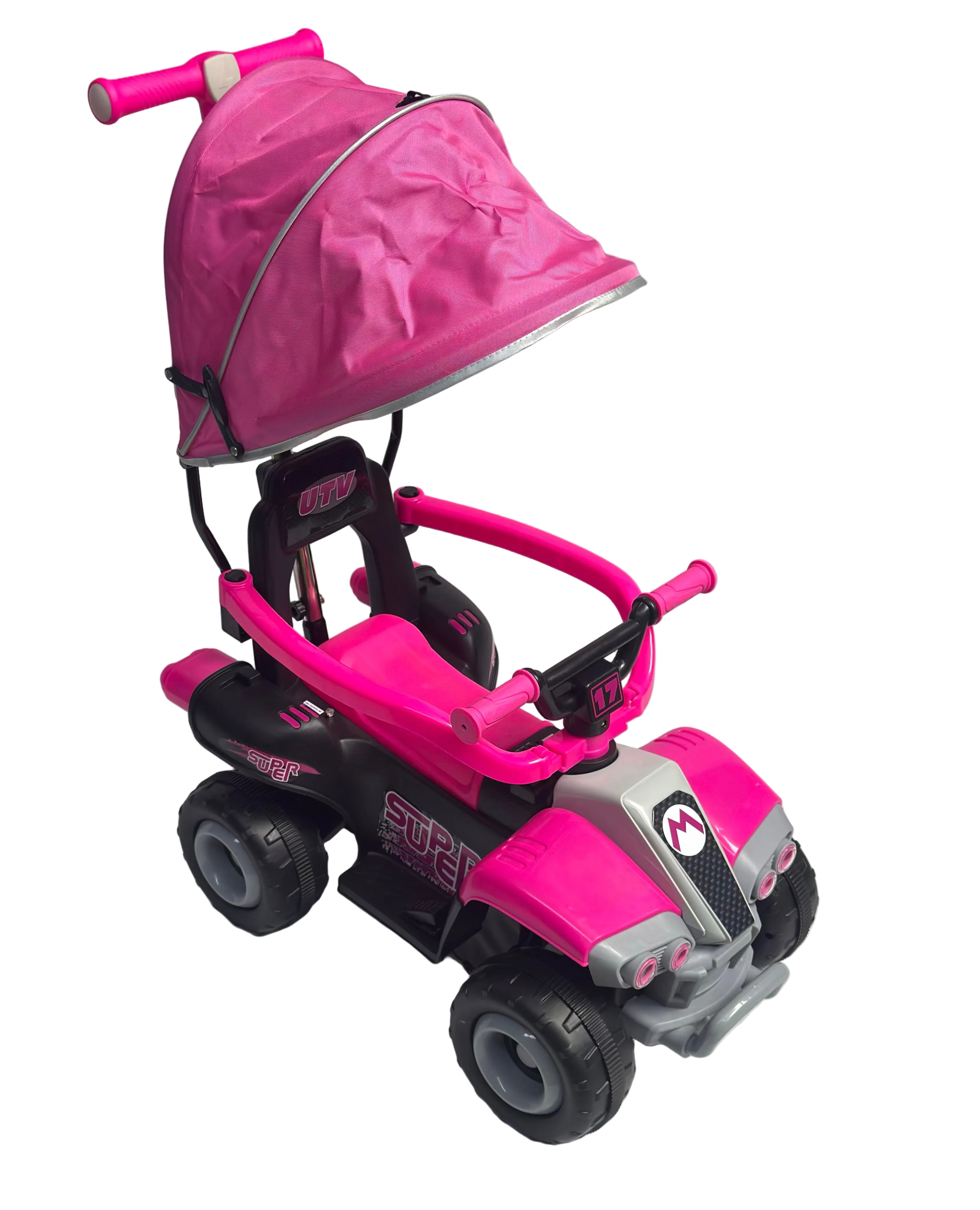 Correpasillos Eléctrico UTV con Capota, MP3 y Manija para Padres — Rosa o Verde