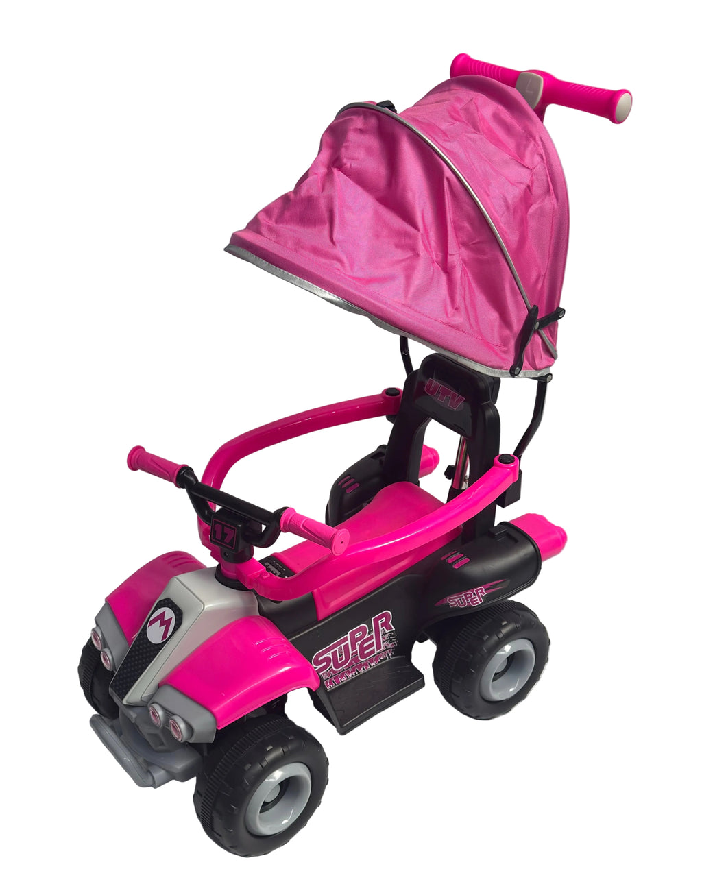 Correpasillos Eléctrico UTV con Capota, MP3 y Manija para Padres — Rosa o Verde
