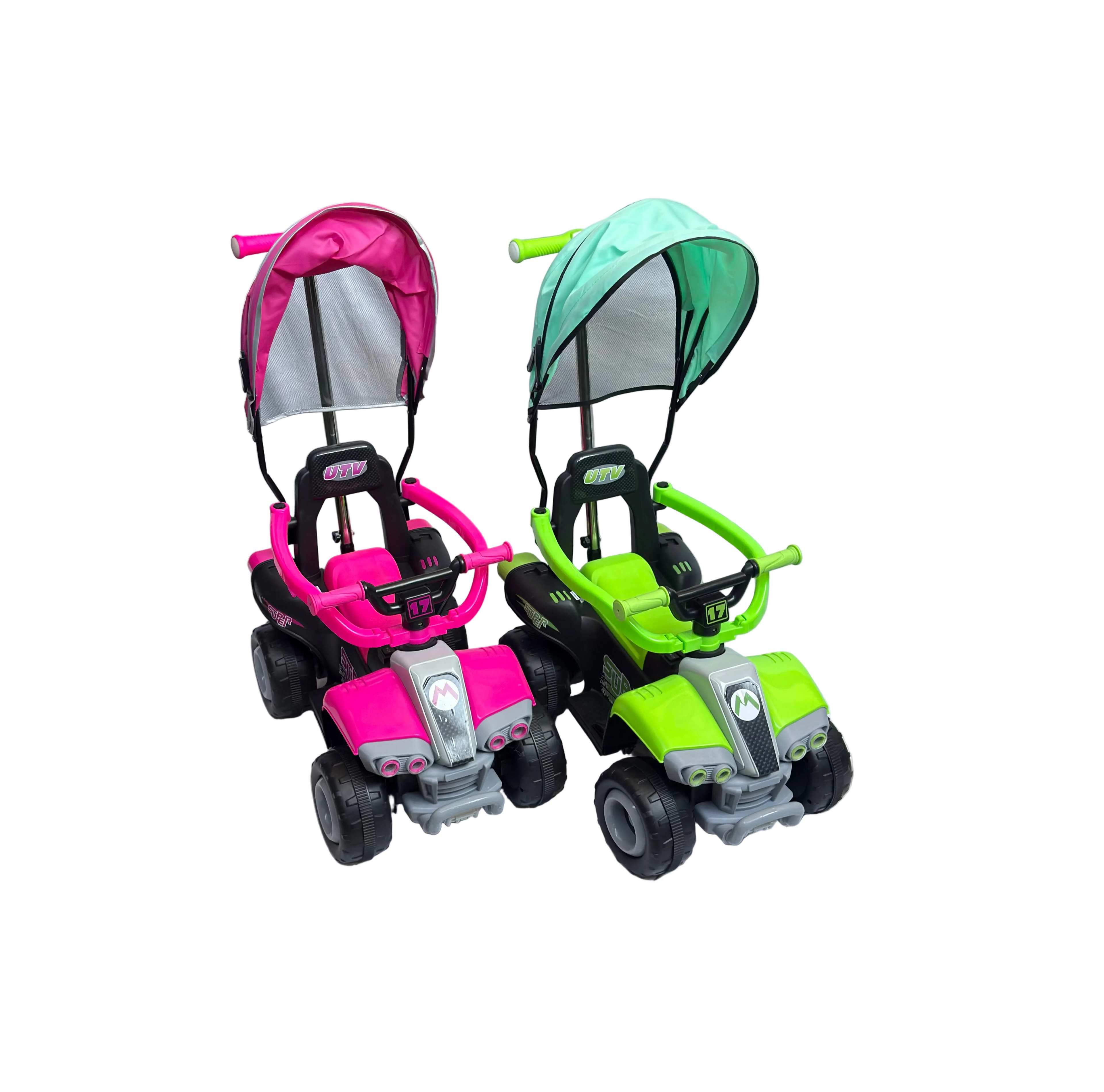 Correpasillos Eléctrico UTV con Capota, MP3 y Manija para Padres — Rosa o Verde