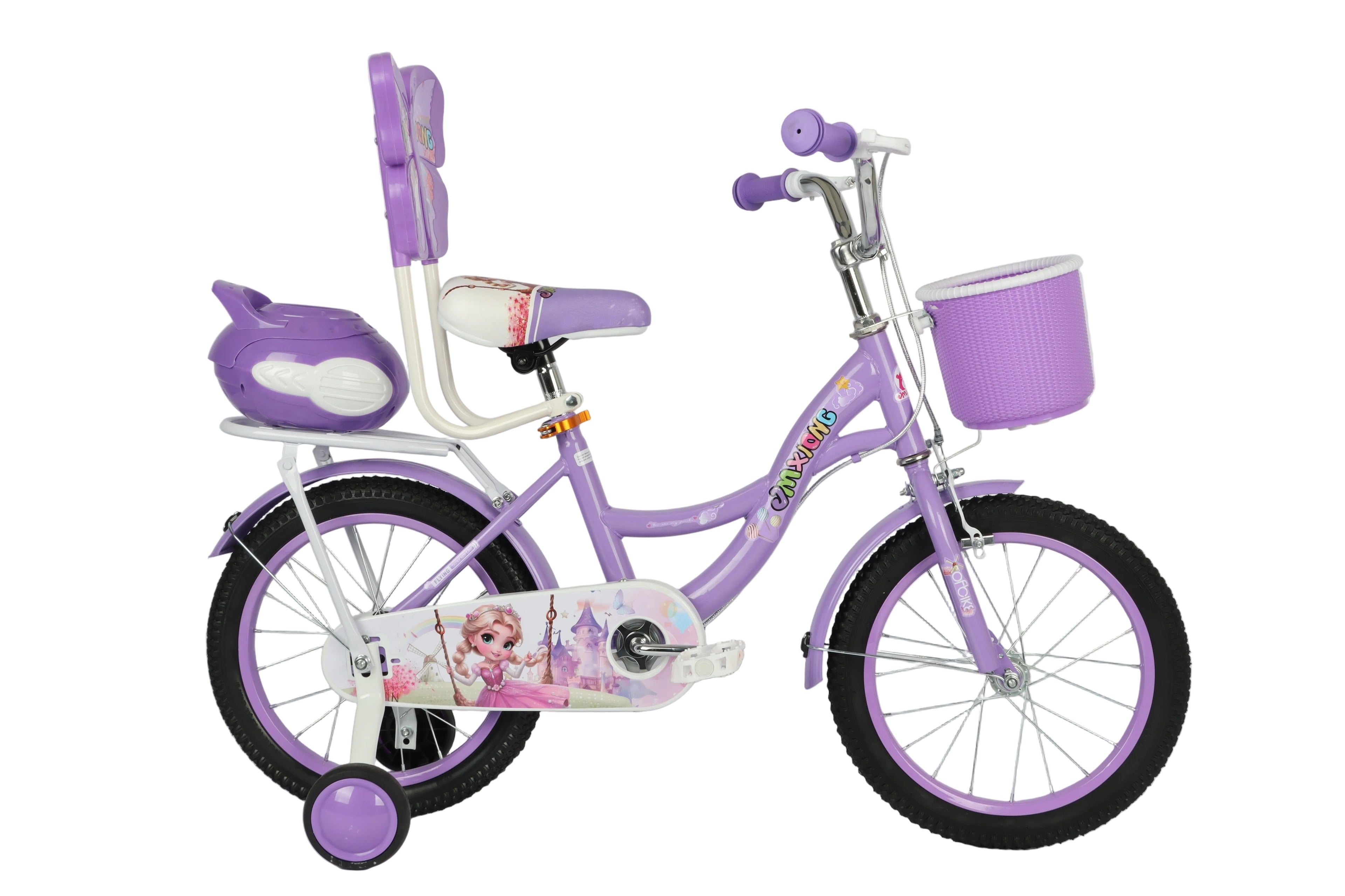 Bicicleta Infantil Aro 12 para Niña con Asiento para Muñeca — Diseño Princesa