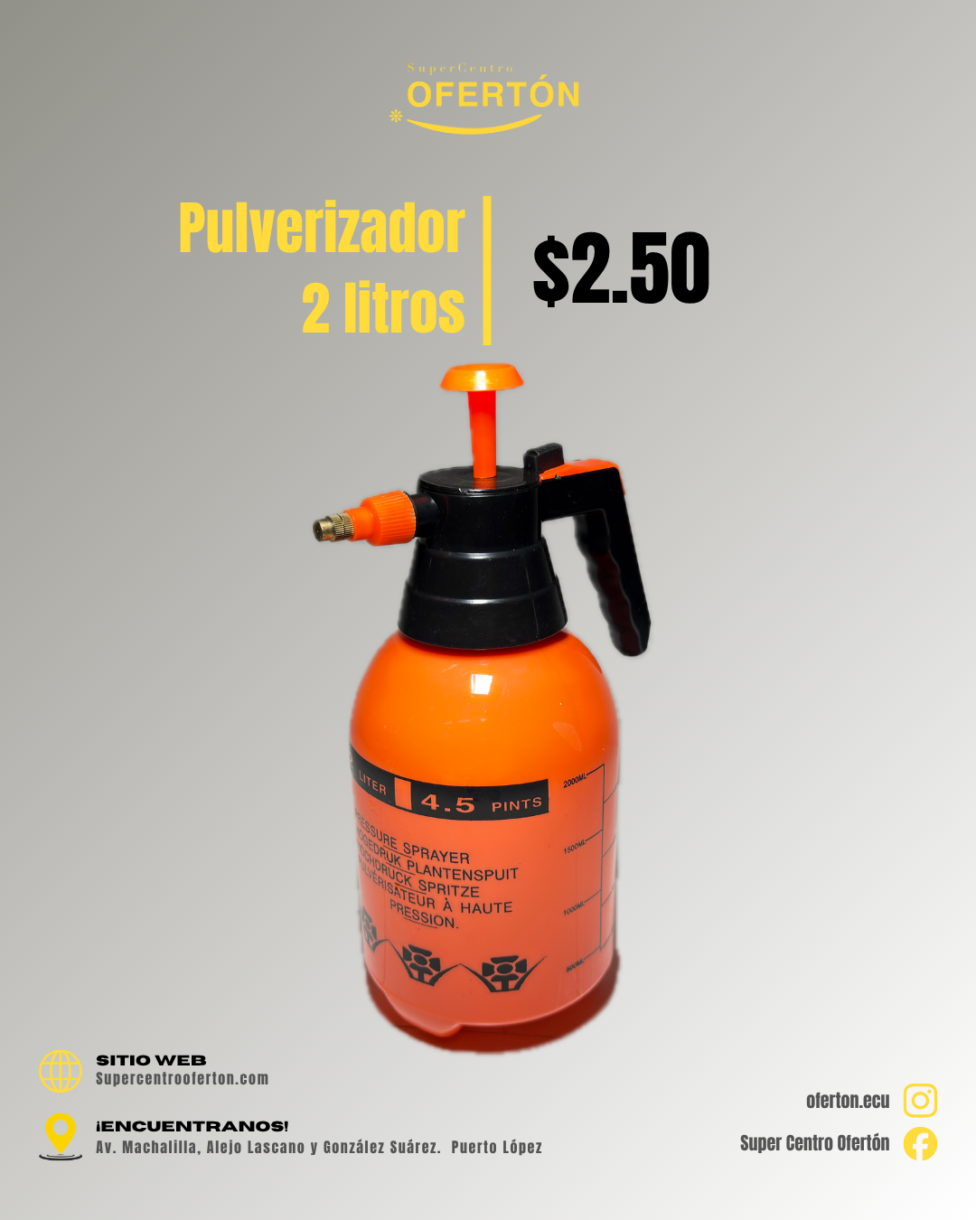 Fumigadora de Presión de 2 Litros  — Boquilla Ajustable