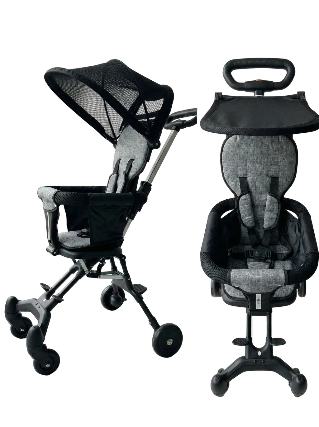 Coche de Paseo para Bebé con Capota Extra Grande y Asiento Transpirable — Negro