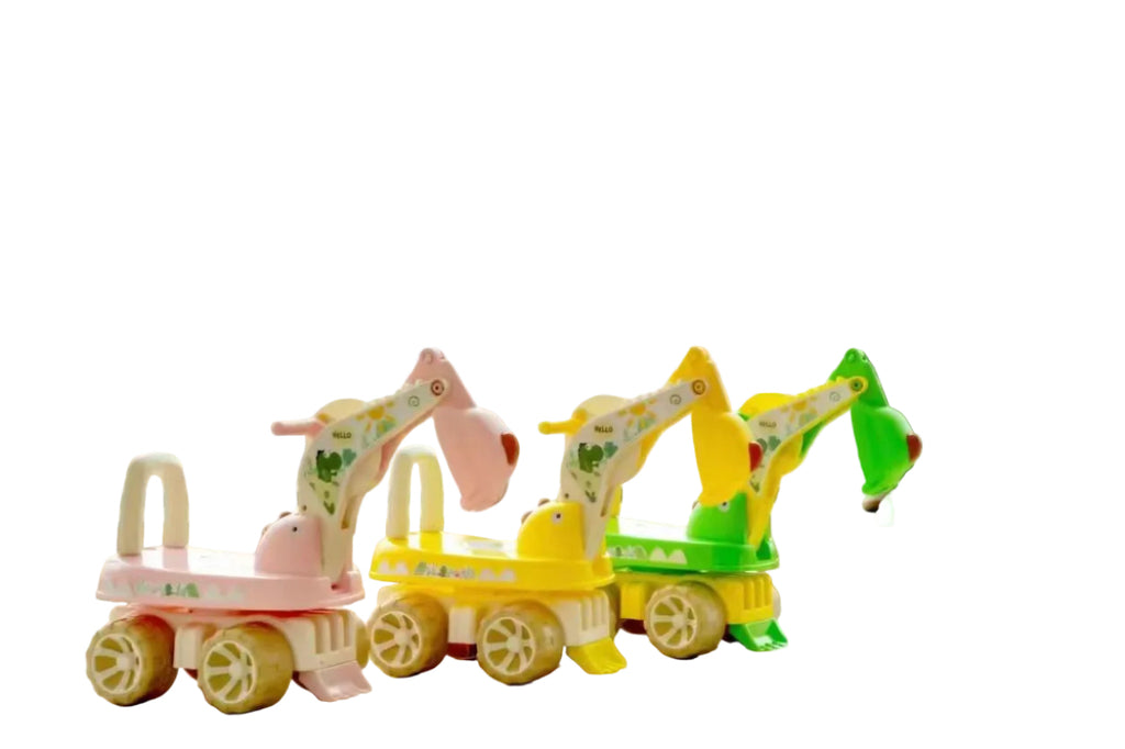 Correpasillos Infantil Excavadora con Brazo Funcional — Verde, Rosa o Amarillo