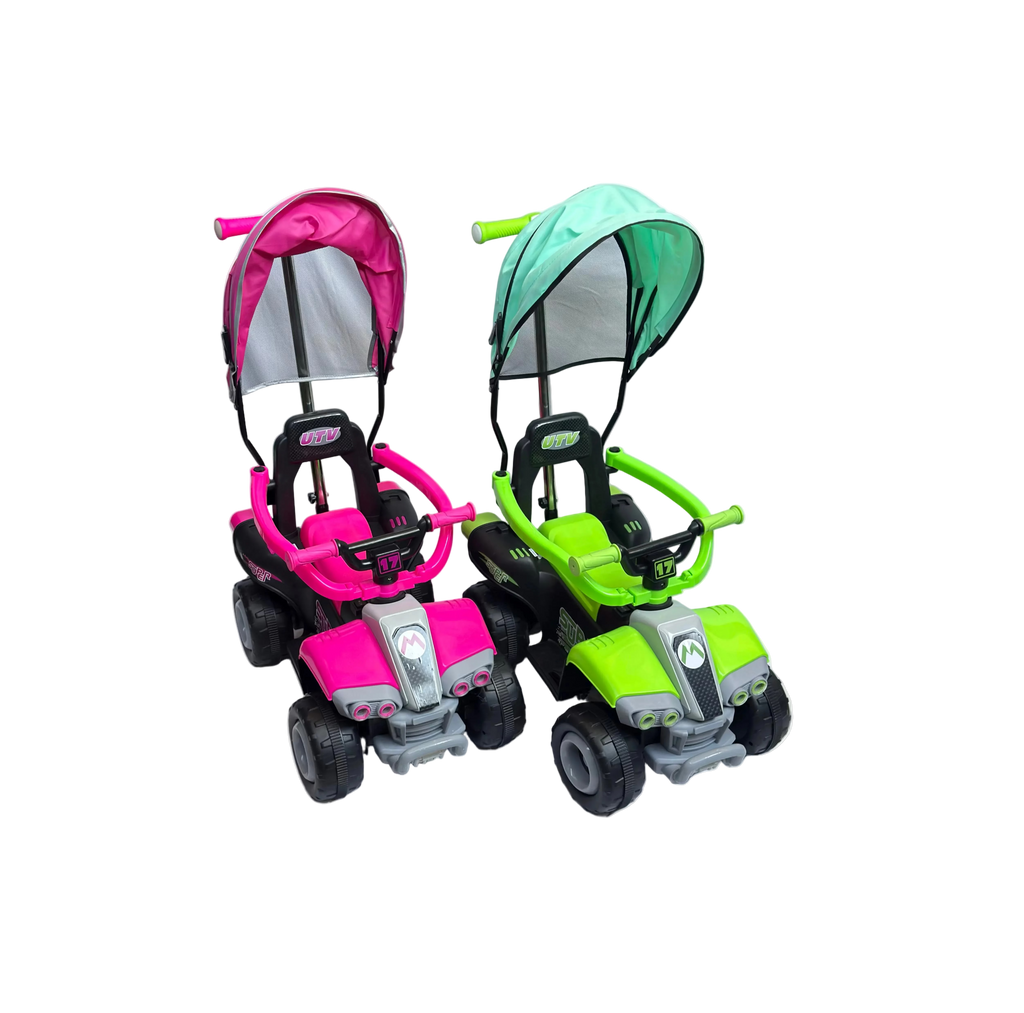 Correpasillos Eléctrico UTV con Capota, MP3 y Manija para Padres — Rosa o Verde