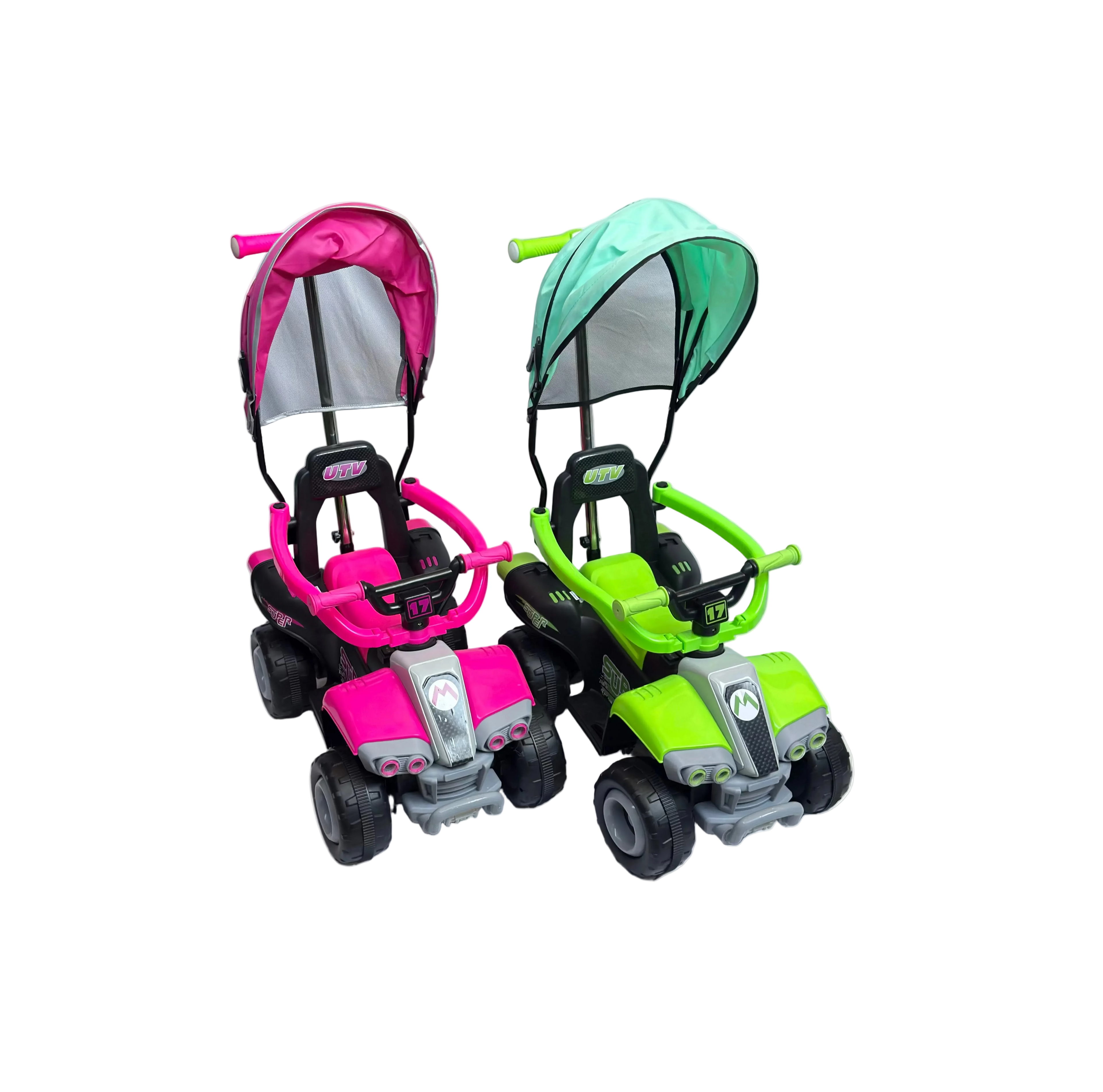 Correpasillos Eléctrico UTV con Capota, MP3 y Manija para Padres — Rosa o Verde