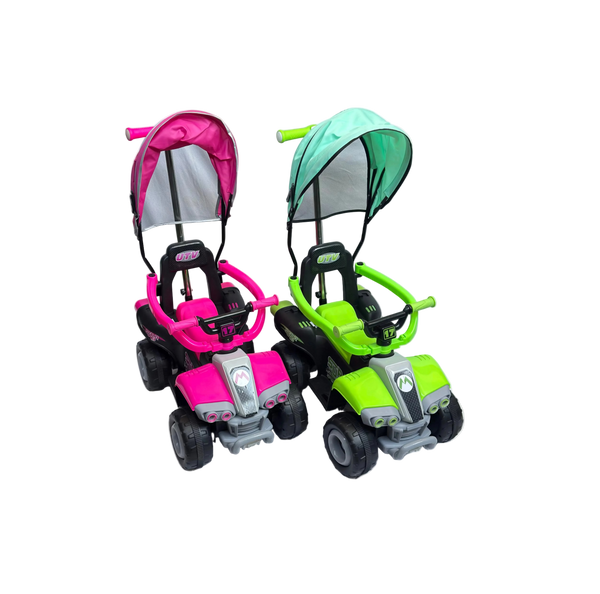 Correpasillos Eléctrico UTV con Capota, MP3 y Manija para Padres — Rosa o Verde